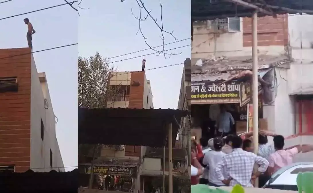 युवक ने 3 मंजिला ईमारत से लगाई छलांग, वीडियो वायरल